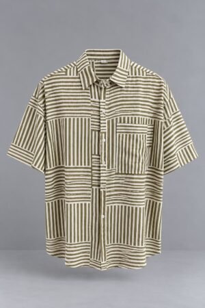 Olive & Cream Geometric Stripe Shirt