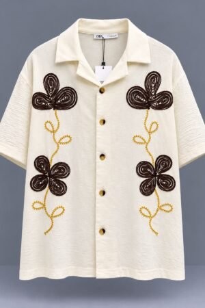 Cream Embroidered Floral Shirt